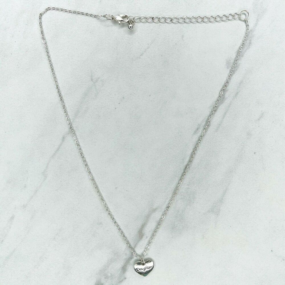 Silver Tone Daughter Heart Pendant Chain Link Necklace